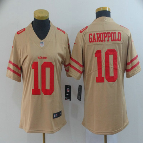 Women Nike 49ers 10 Jimmy Garoppolo Gold Women Inverted Legend Limited Jersey