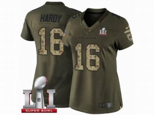 Women Nike Atlanta Falcons #16 Justin Hardy Limited Green Salute to Service Super Bowl LI 51 Jersey
