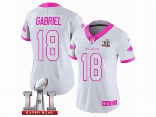 Women Nike Atlanta Falcons #18 Taylor Gabriel Limited White Pink Rush Fashion Super Bowl LI 51 Jersey
