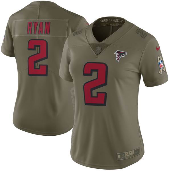 Women Nike Atlanta Falcons #2 Matt Ryan Olive NFL Limited 2017 Salute To Service Jersey