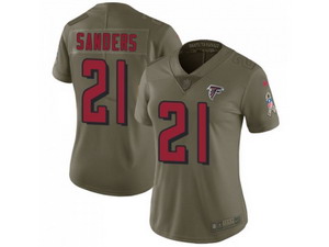 Women Nike Atlanta Falcons #21 Deion Sanders Olive Stitched NFL Limited 2017 Salute to Service Jersey