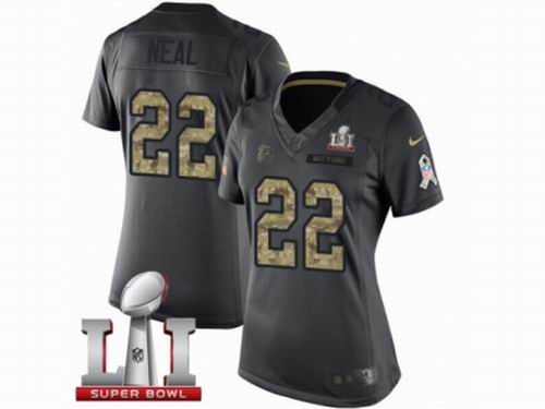 Women Nike Atlanta Falcons #22 Keanu Neal Limited Black 2016 Salute to Service Super Bowl LI 51 Jersey