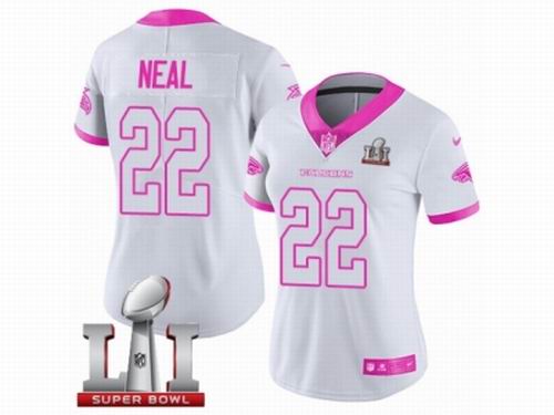 Women Nike Atlanta Falcons #22 Keanu Neal Limited White Pink Rush Fashion Super Bowl LI 51 Jersey