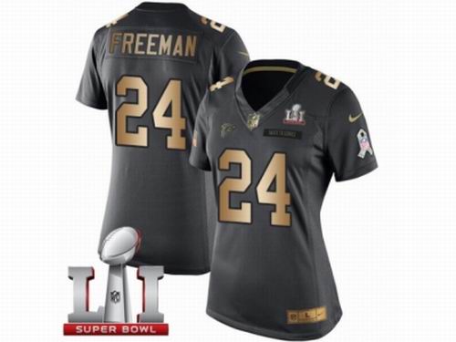Women Nike Atlanta Falcons #24 Devonta Freeman Limited Black Gold Salute to Service Super Bowl LI 51 Jersey