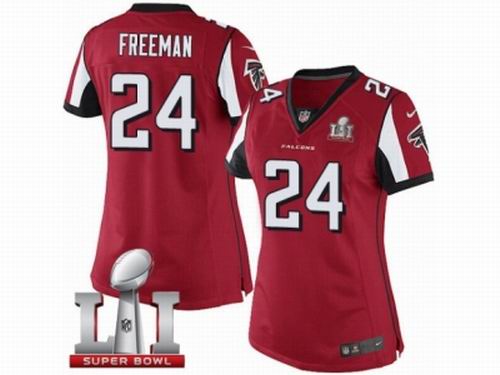 Women Nike Atlanta Falcons #24 Devonta Freeman Limited Red Team Color Super Bowl LI 51 Jersey