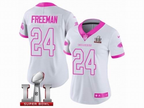 Women Nike Atlanta Falcons #24 Devonta Freeman Limited White Pink Rush Fashion Super Bowl LI 51 Jersey
