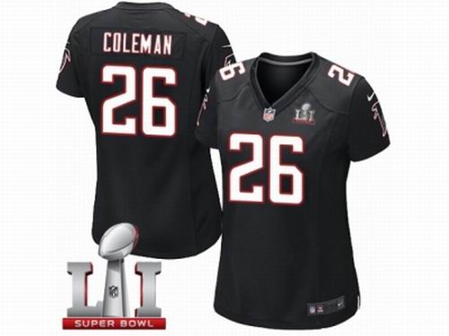 Women Nike Atlanta Falcons #26 Tevin Coleman Limited Black Alternate Super Bowl LI 51 Jersey