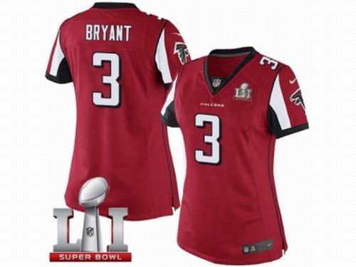 Women Nike Atlanta Falcons #3 Matt Bryant Limited Red Team Color Super Bowl LI 51 Jersey