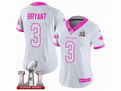 Women Nike Atlanta Falcons #3 Matt Bryant Limited White Pink Rush Fashion Super Bowl LI 51 Jersey