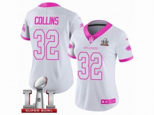 Women Nike Atlanta Falcons #32 Jalen Collins Limited White Pink Rush Fashion Super Bowl LI 51 Jersey