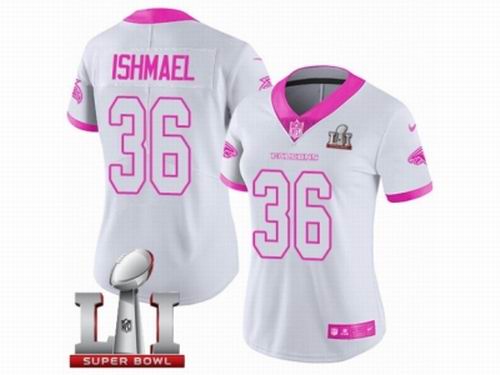 Women Nike Atlanta Falcons #36 Kemal Ishmael Limited White Pink Rush Fashion Super Bowl LI 51 Jersey