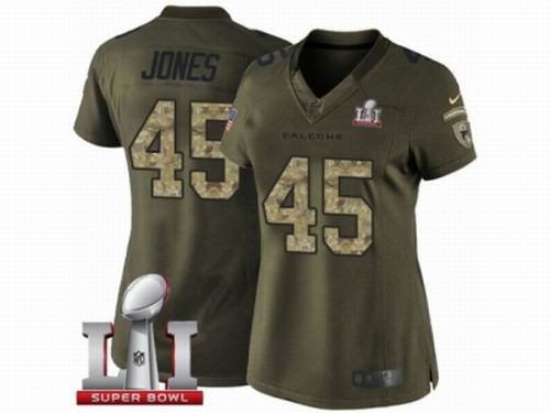 Women Nike Atlanta Falcons #45 Deion Jones Limited Green Salute to Service Super Bowl LI 51 Jersey