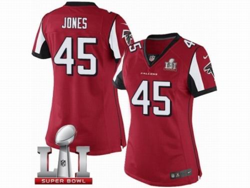 Women Nike Atlanta Falcons #45 Deion Jones Limited Red Team Color Super Bowl LI 51 Jersey