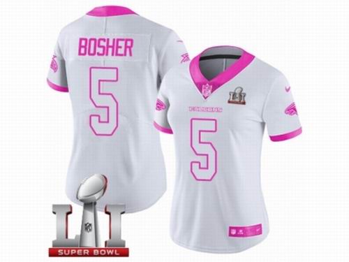 Women Nike Atlanta Falcons #5 Matt Bosher Limited White Pink Rush Fashion Super Bowl LI 51 Jersey