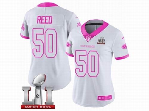 Women Nike Atlanta Falcons #50 Brooks Reed Limited White Pink Rush Fashion Super Bowl LI 51 Jersey