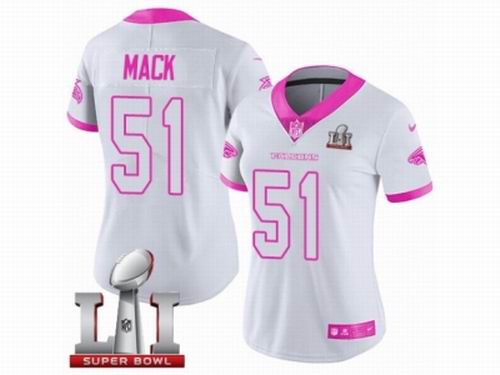 Women Nike Atlanta Falcons #51 ex Mack Limited White Pink Rush Fashion Super Bowl LI 51 Jersey