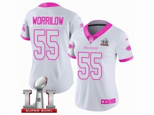 Women Nike Atlanta Falcons #55 Paul Worrilow Limited White Pink Rush Fashion Super Bowl LI 51 Jersey