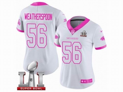 Women Nike Atlanta Falcons #56 Sean Weatherspoon Limited White Pink Rush Fashion Super Bowl LI 51 Jersey