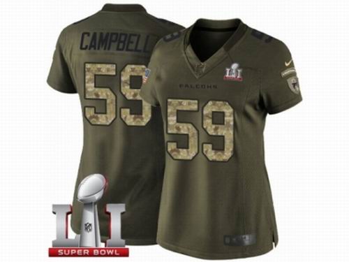 Women Nike Atlanta Falcons #59 De'Vondre Campbell Limited Green Salute to Service Super Bowl LI 51 Jersey