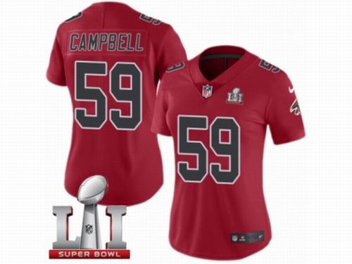 Women Nike Atlanta Falcons #59 De'Vondre Campbell Limited Red Rush Super Bowl LI 51 Jersey
