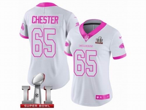 Women Nike Atlanta Falcons #65 Chris Chester Limited White Pink Rush Fashion Super Bowl LI 51 Jersey