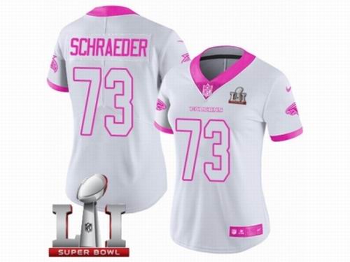 Women Nike Atlanta Falcons #73 Ryan Schraeder Limited White Pink Rush Fashion Super Bowl LI 51 Jersey