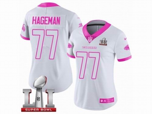 Women Nike Atlanta Falcons #77 Ra'Shede Hageman Limited White Pink Rush Fashion Super Bowl LI 51 Jersey