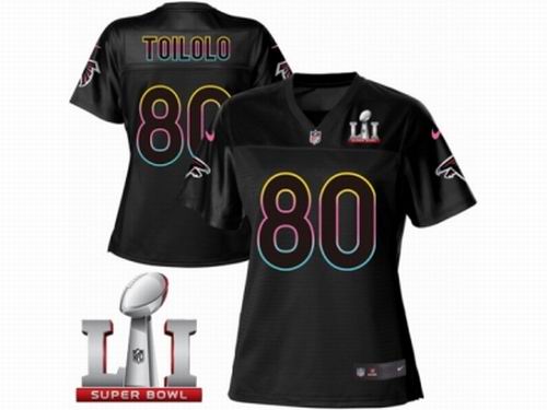 Women Nike Atlanta Falcons #80 Levine Toilolo Game Black Fashion Super Bowl LI 51 Jersey