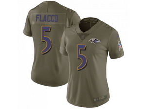 Women Nike Baltimore Ravens #5 Joe Flacco Olive Stitched NFL Limited 2017 Salute to Service Jersey