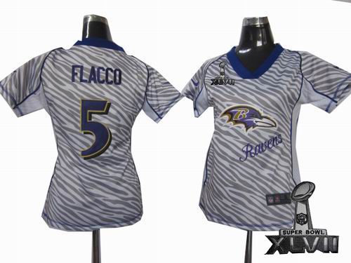 Women Nike Baltimore Ravens #5 Joe Flacco Zebra Field Flirt Fashion 2013 Super Bowl XLVII Jersey