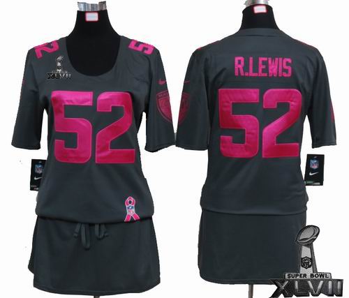 Women Nike Baltimore Ravens #52 Ray Lewis Elite breast Cancer Awareness Dark grey 2013 Super Bowl XLVII Jersey