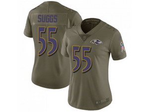 Women Nike Baltimore Ravens #55 Terrell Suggs Olive Stitched NFL Limited 2017 Salute to Service Jersey
