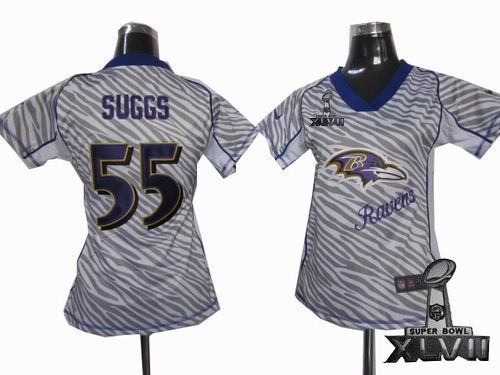 Women Nike Baltimore Ravens #55 Terrell Suggs Zebra Field Flirt Fashion 2013 Super Bowl XLVII Jersey