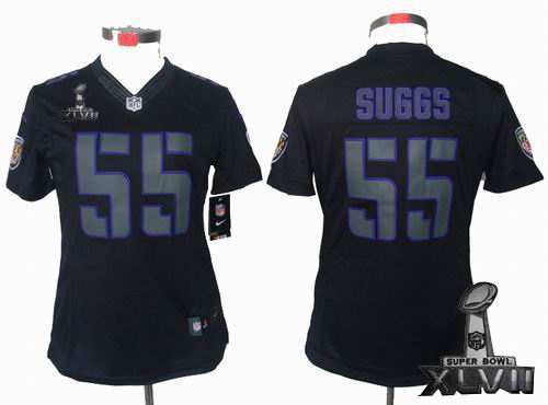 Women Nike Baltimore Ravens #55 Terrell Suggs black Impact Limited 2013 Super Bowl XLVII Jersey