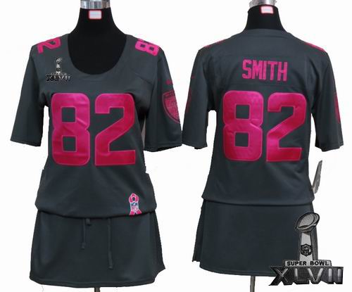 Women Nike Baltimore Ravens #82 Torrey Smith  Elite breast Cancer Awareness Dark grey 2013 Super Bowl XLVII Jersey