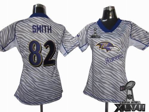 Women Nike Baltimore Ravens #82 Torrey Smith Zebra Field Flirt Fashion 2013 Super Bowl XLVII Jersey