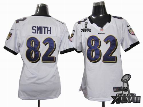 Women Nike Baltimore Ravens #82 Torrey Smith white Game 2013 Super Bowl XLVII Jersey