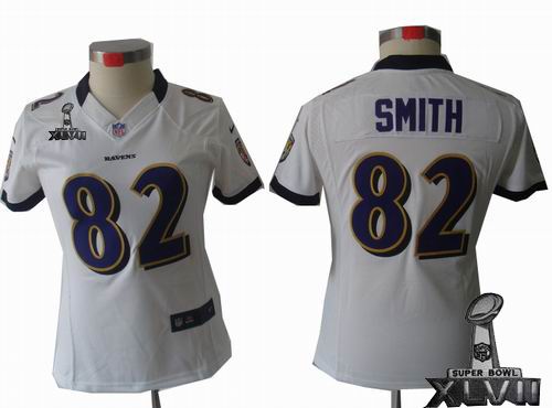 Women Nike Baltimore Ravens #82 Torrey Smith white limited 2013 Super Bowl XLVII Jersey