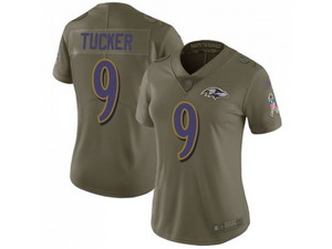 Women Nike Baltimore Ravens #9 Justin Tucker Olive Stitched NFL Limited 2017 Salute to Service Jersey
