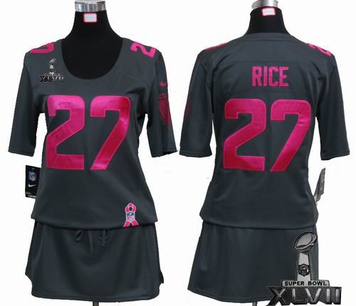 Women Nike Baltimore Ravens 27# Ray Rice Elite breast Cancer Awareness Dark grey 2013 Super Bowl XLVII Jersey