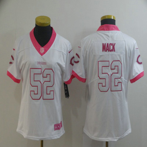 Women Nike Bears 52 Khalil Mack White Pink Women Rush Limited Jersey