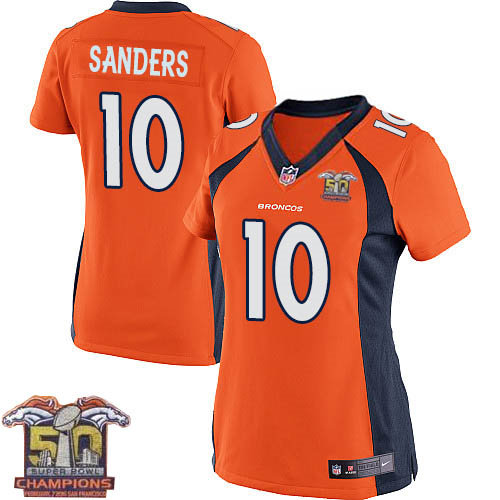 Women Nike Broncos 10 Emmanuel Sanders Orange NFL Home Super Bowl 50 Champions Jersey