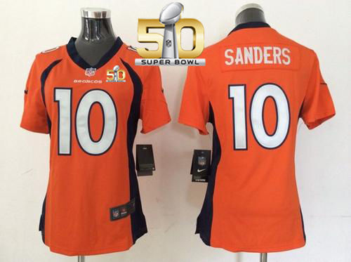 Women Nike Broncos 10 Emmanuel Sanders Orange Team Color Super Bowl 50 NFL New Jersey
