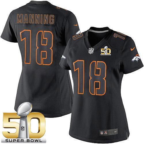 Women Nike Broncos 18 Peyton Manning Black Impact Super Bowl 50 NFL Limited Jersey