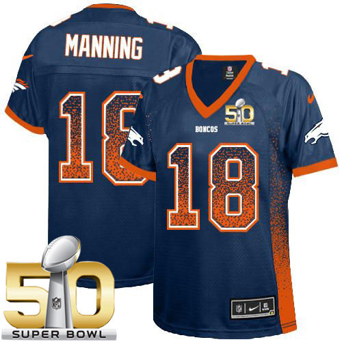 Women Nike Broncos 18 Peyton Manning Blue Alternate Super Bowl 50 NFL Drift Fashion Jersey