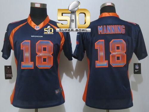 Women Nike Broncos 18 Peyton Manning Blue Alternate Super Bowl 50 NFL Strobe Jersey