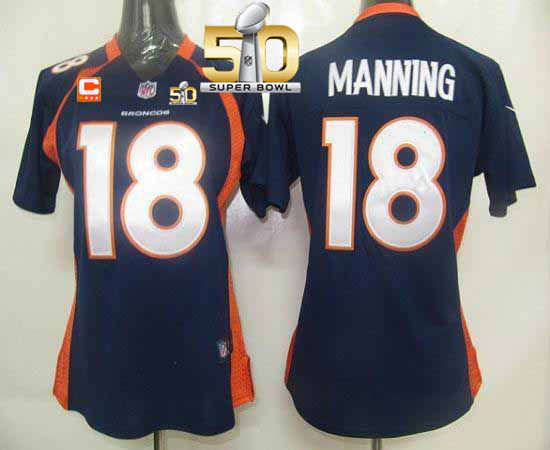 Women Nike Broncos 18 Peyton Manning Blue Alternate With C Patch Super Bowl 50 NFL Jersey
