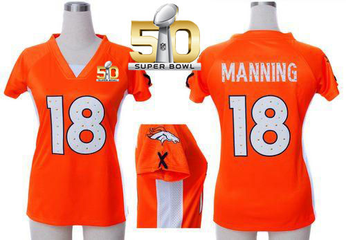 Women Nike Broncos 18 Peyton Manning Orange Team Color Draft Him Name & Number Top Super Bowl 50 NFL Jersey