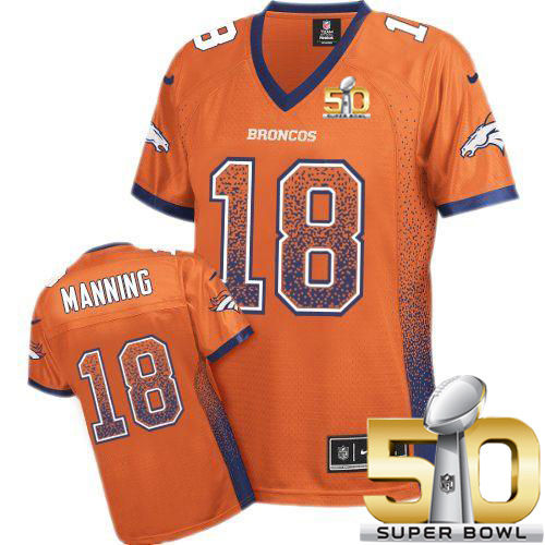 Women Nike Broncos 18 Peyton Manning Orange Team Color Super Bowl 50 NFL Drift Fashion Jersey