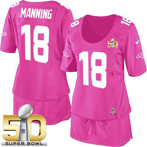Women Nike Broncos 18 Peyton Manning Pink Super Bowl 50 Breast Cancer Awareness NFL Jersey